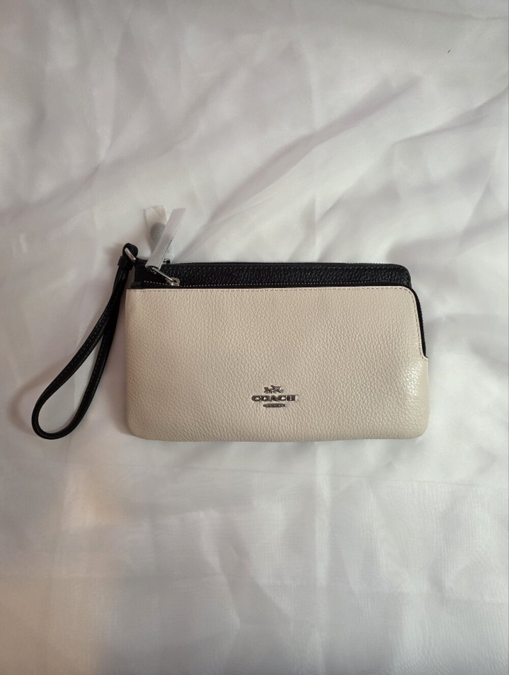 Coach Pebble Double Zip Wristlet - Chalk and Black